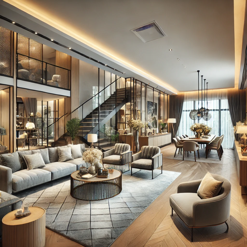 DALL·E 2025-02-23 10.23.45 – A luxurious modern townhouse interior with high-end furniture, elegant lighting, and spacious open areas. A perfect blend of comfort and so - Real Estate Photo DALL·E 2025-02-23 10.23.45 – A luxurious modern townhouse interior with high-end furniture, elegant lighting, and spacious open areas. A perfect blend of comfort and so | PH Realty