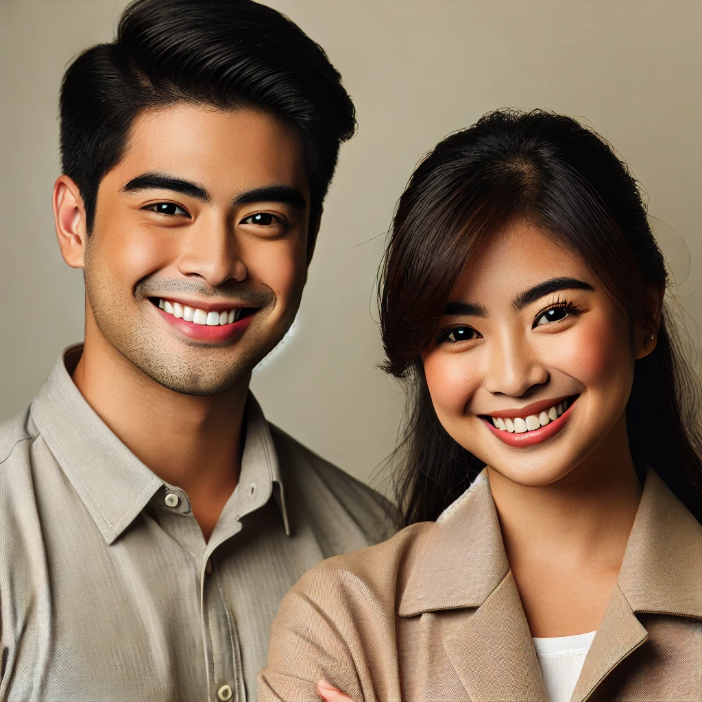 DALL·E 2025-02-23 11.08.34 – A happy Filipino couple smiling, dressed in smart casual attire, ideal for a professional yet warm customer testimonial photo. Neutral background - Real Estate Photo DALL·E 2025-02-23 11.08.34 – A happy Filipino couple smiling, dressed in smart casual attire, ideal for a professional yet warm customer testimonial photo. Neutral background | PH Realty